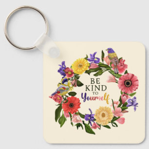 Kute wees aardig voor jezelf, van Floral Quote Sleutelhanger