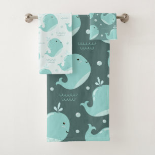 Kute Whale Patroon op Blauwgroen blauwe Kinder bad Handdoek