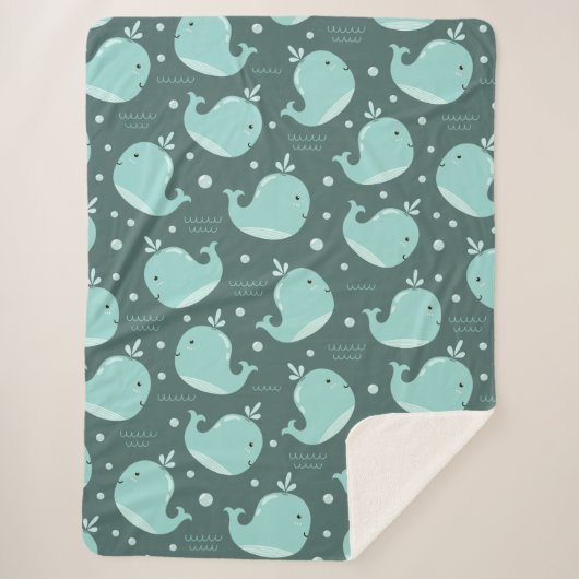 Kute Whale Pattern op Blauwgroen Blauwe Kinderen Sherpa Deken (Voorkant)