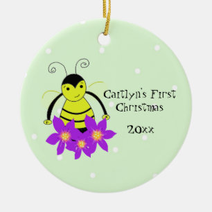 Kute Whimsical Bee Baby's eerste kerstmis Keramisch Ornament