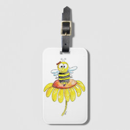Kute Whimsical Bee op een Bloem Bagagelabel