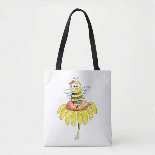 Kute Whimsical Bee op een Bloem Draagtas (Voorkant)