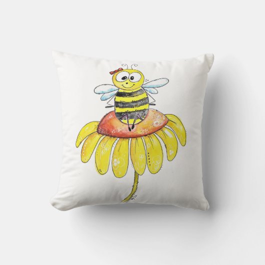Kute Whimsical Bee op een Bloem Kussen (Voorkant)