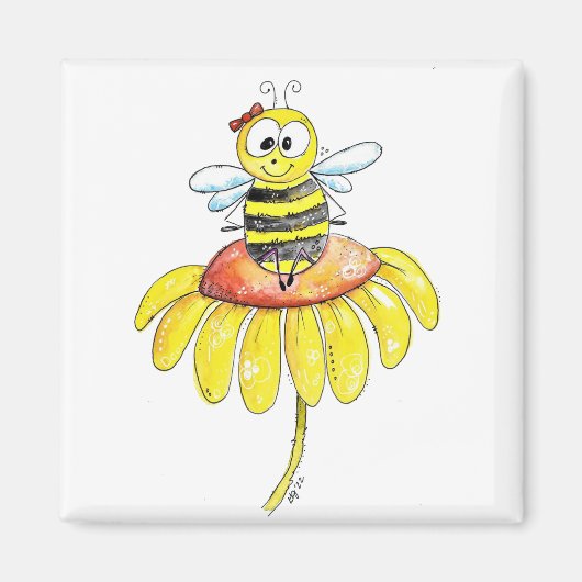 Kute Whimsical Bee op een Bloem Magneet (Voorkant)