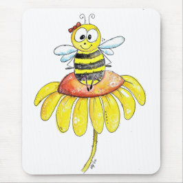 Kute Whimsical Bee op een Bloem Muismat