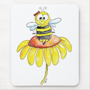 Kute Whimsical Bee op een Bloem Muismat