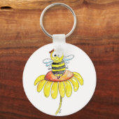 Kute Whimsical Bee op een Bloem Sleutelhanger (Voorkant)