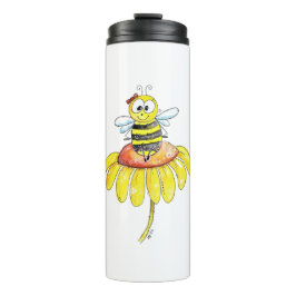 Kute Whimsical Bee op een Bloem Thermosbeker