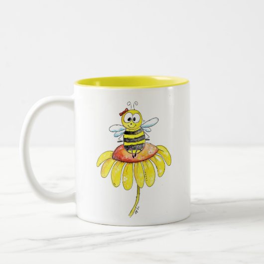 Kute Whimsical Bee op een Bloem Tweekleurige Koffiemok (Links)