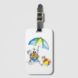 Kute Whimsical Bird op Beach Bagagelabel