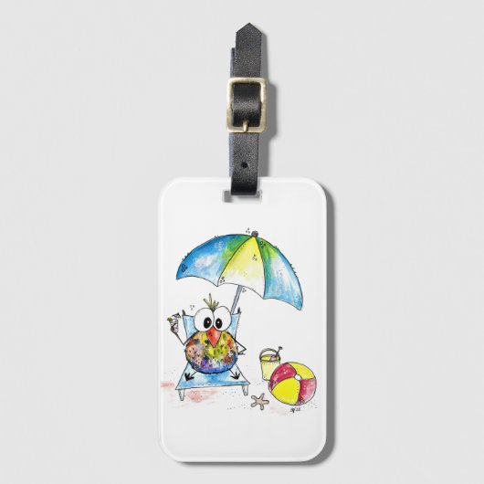 Kute Whimsical Bird op Beach Bagagelabel (Voorkant (verticaal))