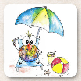 Kute Whimsical Bird op Beach Bier Onderzetter