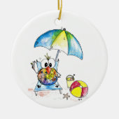 Kute Whimsical Bird op Beach Keramisch Ornament (Voorkant)