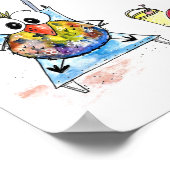 Kute Whimsical Bird op Beach Poster (Hoek)