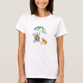 Kute Whimsical Bird op Beach T-shirt
