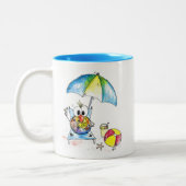 Kute Whimsical Bird op Beach Tweekleurige Koffiemok (Links)