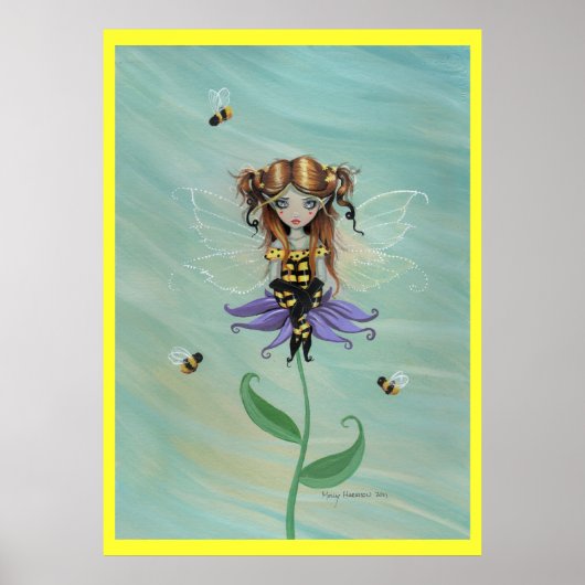 Kute Whimsical Bumble Bee Fairy Fantasy Poster (Voorkant)