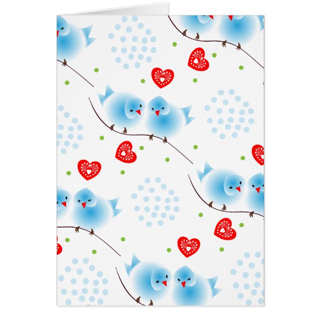 Kute Whimsical Fluffy Blue Tortelduifjes Red Heart (Voorkant)