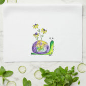 Kute Whimsical Happy Snail met gele bloemen Theedoek (Gevouwen)