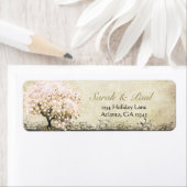 Kute Whimsical Heart Leafed Tree Light Roze Stippe Etiket (Insitu)