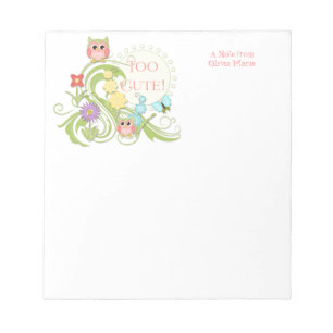 Kute Whimsical Owl n Butterfly Scroll Floral Art Notitieblok