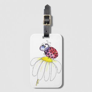 Kute Whimsical Red Ladybug op een witte trap Bagagelabel