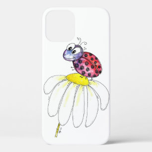 Kute Whimsical Red Ladybug op een witte trap iPhone 12 Hoesje