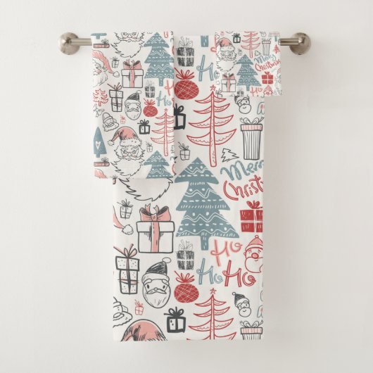 Kute Whimsical Santa Tree Patroon Roze Bad Handdoek (Insitu)