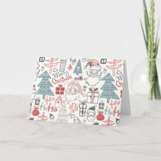 Kute Whimsical Santa Tree Patroon Roze Feestdagen Kaart