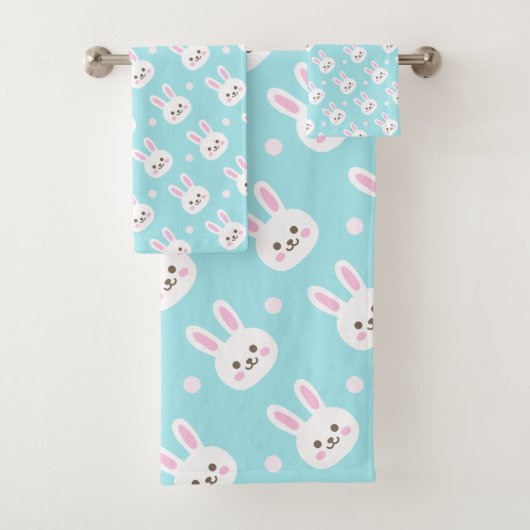 Kute White Bunnies Pattern Easter | Handdoekset Bad Handdoek (Insitu)