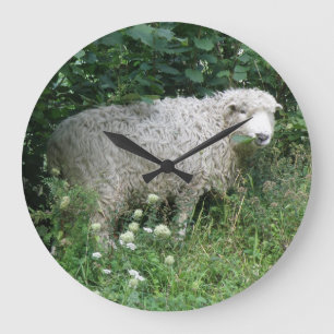 Kute White Fluffy Sheep Eating Wall Clock Grote Klok