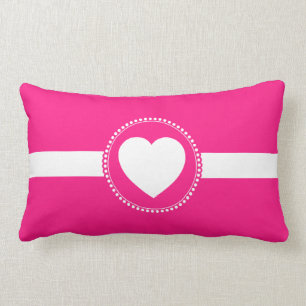 Kute White Heart in gescand Cirkel op Hot Pink Kussen