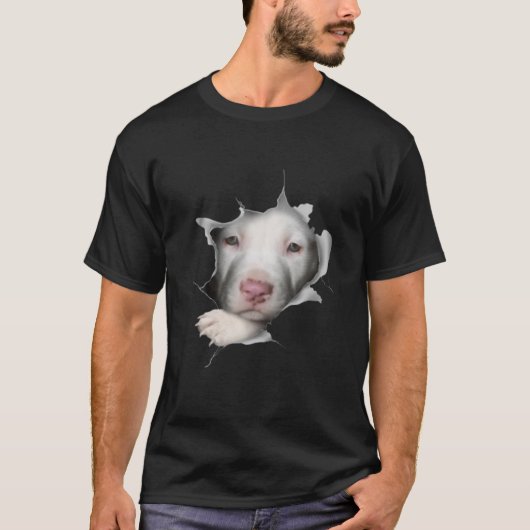 Kute White Pitbull Face Inside Ge T-shirt (Voorkant)