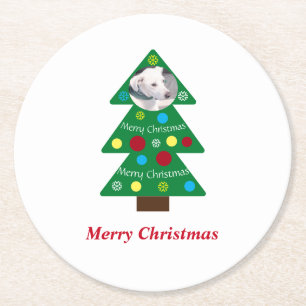 Kute White Puppy Dog Colorful Kerstboom Kerstmis Ronde Kartonnen Onderzetter