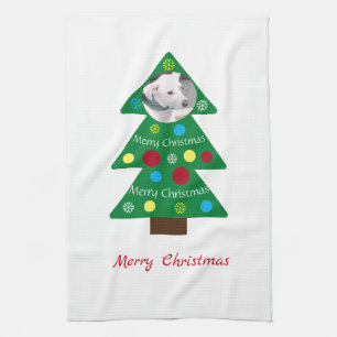 Kute White Puppy Dog Colorful Kerstboom Kerstmis Theedoek