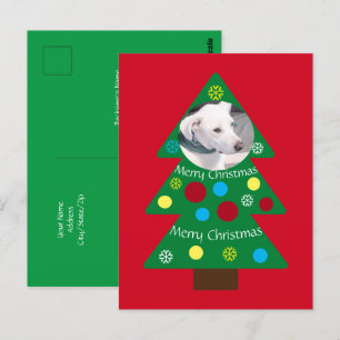 Kute White Puppy Dog Kleurrijke kerstboom Rood Briefkaart