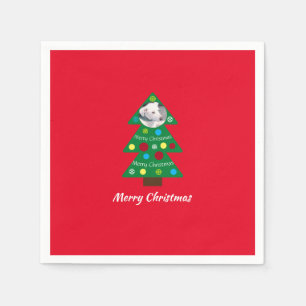 Kute White Puppy Dog Kleurrijke kerstboom Rood Servet