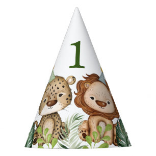 Kute Wild One Oerwoud Animals Tropical 1st Birthda Feesthoedjes