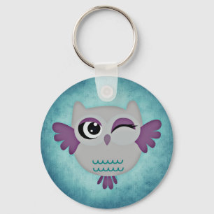 Kute wining blue owl keyring sleutelhanger