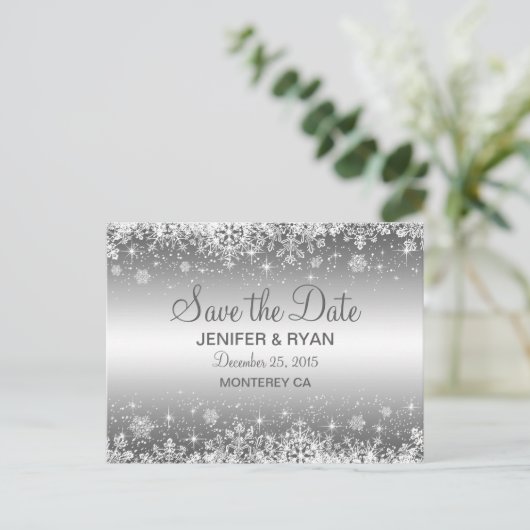 Kute winter bruiloft behalve datum briefkaart (Staand voorkant)