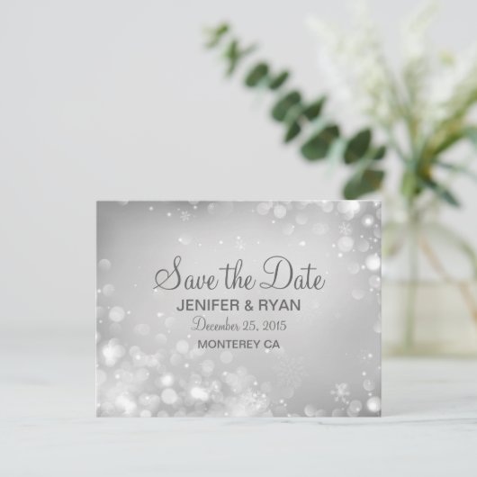 Kute winter bruiloft behalve datum briefkaart (Staand voorkant)