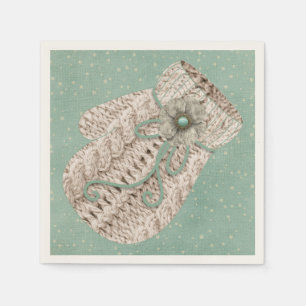 Kute winterkabelbrein met een mitten  sneeuw servet