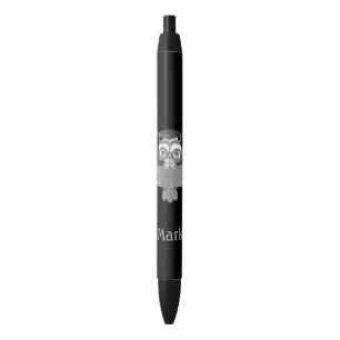 Kute Wise Owl met bril en boek Zwarte Inkt Pen