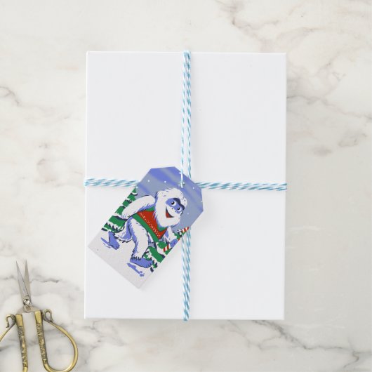 Kute yeti kerst in het bos cadeaulabel (Met Touw)