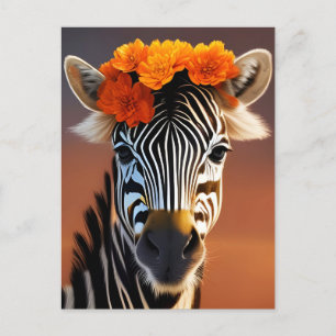Kute Zebra met Oranje bloemen Briefkaart