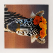 Kute Zebra met Oranje bloemen Legpuzzel (Horizontaal)