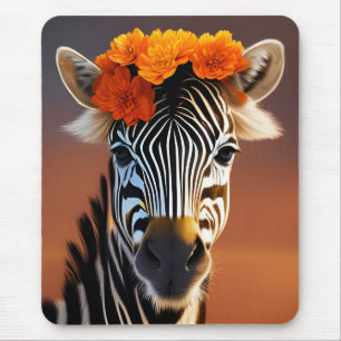 Kute Zebra met Oranje bloemen Muismat