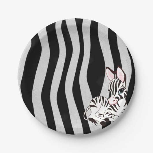 Kute Zebra Print textuur met Baby Zebra Cartoon Papieren Bordje (Voorkant)