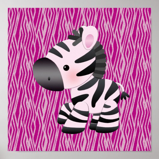 Kute Zebra & Roze Animal Print Poster (Voorkant)