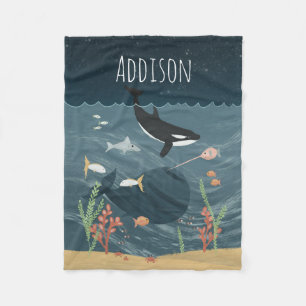 Kute Zee en Whimsical Night Ocean Orca Kinder Fleece Deken